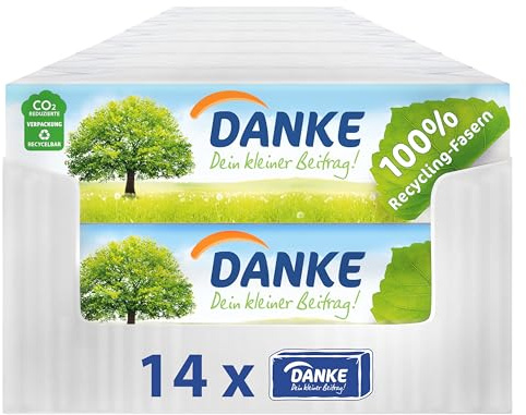 Danke Taschentücher 4-lagig – 210 Päckchen 14 x 15 Stück - Papiertaschentücher im Softpack - umweltschonend, aus 100 % Recycling-Papier, dermatologisch getestet