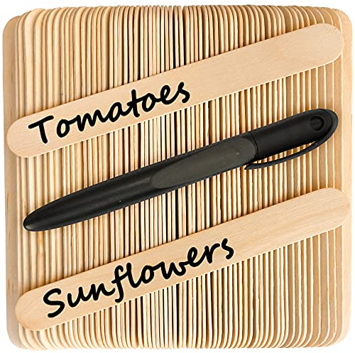 62 x Long Wooden Seed Plant Marker Labels Tags - Environmentally Friendly, Plus Black Garden Pen with Waterproof Ink, Grow Your own, Gardening Equipment, Veg Growing Equipment, Plant Tags