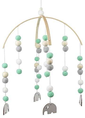 Mobile baby,Babybett Mobile mit Filzbällen,Kinderbett Mobile,Windspiel Rassel Spielzeug, Neugeborenen Kinderzimmer hängende Bettglocke, Holz Pom-Pom-Mobile Ornament Geschenk für Baby Mädchen Jungen