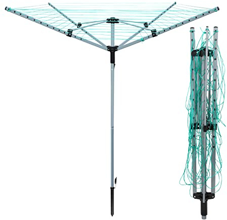 HMWD 40/50/60M Heavy Duty 4 Arm Outdoor Rotary Clothes Airer/Dryer Laundry Washing Line With Metal Ground Spike & Water Proof Protective Cover Included - Outdoor Ground socket (40M)