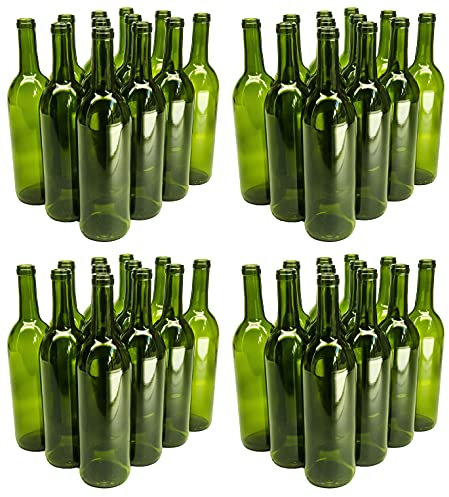North Mountain Supply Botella de vino Burdeos de vidrio de 750 ml, acabado de corcho de fondo plano, 48 botellas (4 cajas de 12), color verde champán