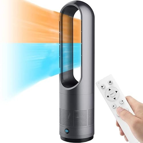 YHY123 Ventilateur Refroidisseuret Chauffage sans Pales - Ventilateur Colonne avec Télécommande, Oscillant à 80°,Silencieux, Air Purifier, 3 Réglages de Chauffage + Mode Refroidissement ​8 Vitesses