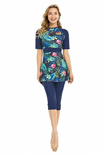 FOKULUNDA Eleganter Kurzarm-Badeanzug, bescheidene Badebekleidung für Damen und Mädchen, Bukinis Surf-Badebekleidung (4XL, F6)