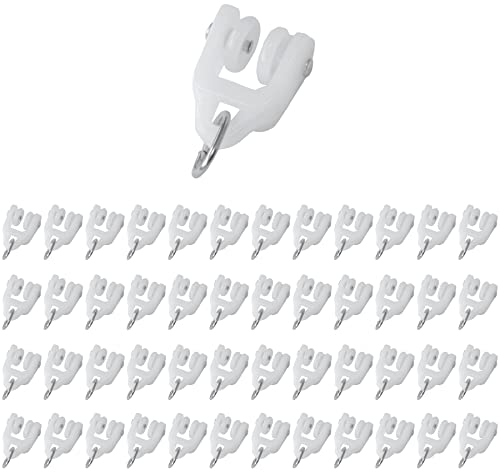 48 Stück Curtail Track Gleitrollen für Vorhänge,Vorhangrollen mit Zwei Rädern,Gardinenröllchen Gardine Schienenrolle (Kunststoff)