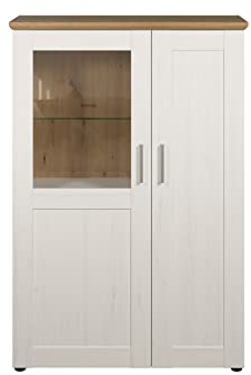 trendteam smart living - Shade - Vitrine - Andersen Pine Weiß/Artisan Eiche - Wohnzimmerschrank mit 7 Fächern - (BxHxT) 95 x 194 x 38 cm - silberfarbene Griffe - kratzfest
