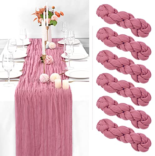 Showgeous Lot de 6 chemins de Table en étamine Chemin de Table en Gaze 300 cm de Chemin de Table Semi-Transparent Boho ou décor de Table de Mariage Rustique pour Une fête drapée (Rose poussiéreuse)