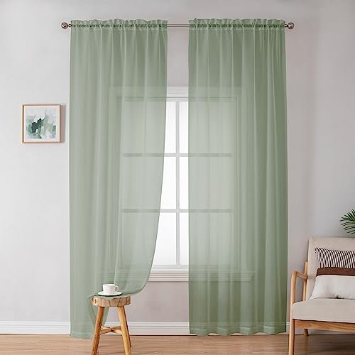Simplebrand Sheer Curtains 72 Inches Long 2 Panels for Living Room, Dual Rod Pockets Airy Window Treatments Voile Curtains Sheer Panels Lightweight for Front Back Patio Glass Door, Sage, 42 Width