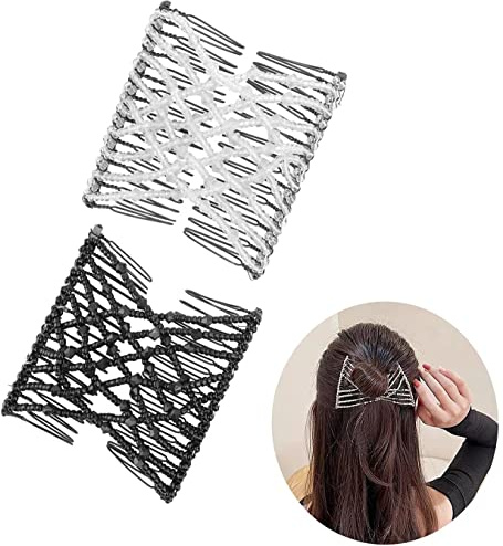 Magische Haarkämme,2Pcs Damen Haarspange Kristall Perlen Haarspangen,Elastische Perlen Doppelkamm Dekorative Dehnbare Haarkamm Clip für Frauen Damen Mädchen DIY Haar Styling Zubehör