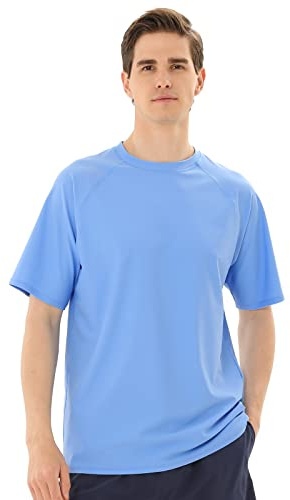 TIZAX Camiseta UV Hombre Manga Corta Traje de Baño Protección Solar UPF 50+ Rashguard Camisa Deportiva Secado Rápido Adultos Azul XL