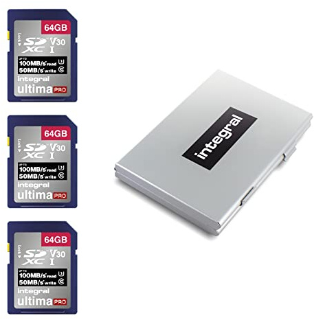 Integrerad 64 GB 3-pack SD-kort 4K Ultra-HD-video High Speed SDXC V30 UHS-I U3 klass 10 minneskort upp till 100 MB/s, färgen kan variera