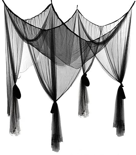 Anmas Box Mosquitera para cama doble, malla negra, cortinas de cuatro postes de esquina, cortina de cama elegante, mosquitera con gancho y cuerda para red, cortinas de toldo para cama matrimonial