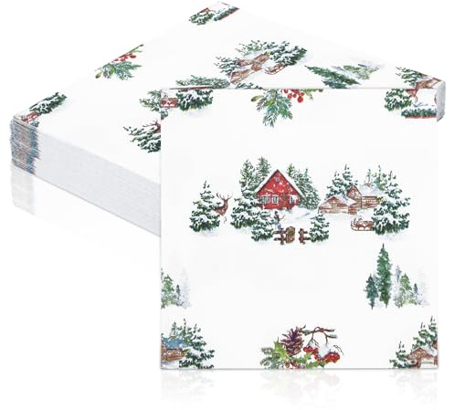 Servietten Weiß Papier Serviette Verschneite Weihnacht 50 Stück 33x33cm Party Servietten für Weihnachtsferien New Year Parties