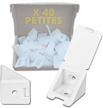Taquet Equerre de fixation murale en plastique blanc | Support d'étagère vis invisible | Cornière charge lourde | Corner bracket renfort coin meuble d’angle et tiroir | Ferrure d'assemblage menuisier