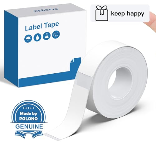 POLONO P31S Etikettenhersteller-Band, angepasstes Etikettendruckpapier, 14 x 40 mm, laminiertes Standard-Etikettenband, Ersatz für Büro, Büro, Schule, 180 Etiketten/Rolle, Weiß