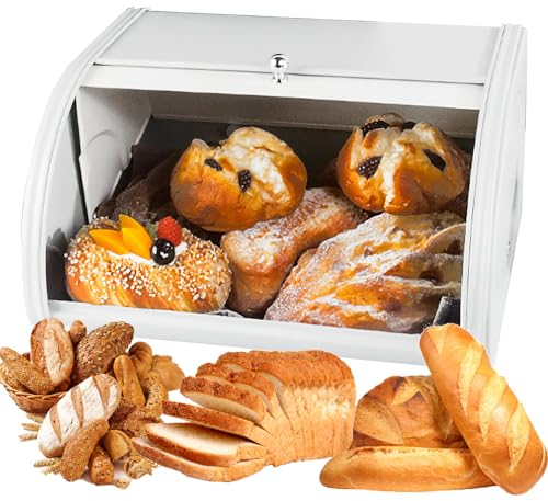 Syfunlv Vintage Brotkasten,Brot-Aufbewahrungsbox,31.5×25×17cmBrotkasten,Eisenkunst Aufbewahrungsbox mit Deckel,pflegeleicht,Für Küchentheke Platzsparende,Kann als Make up Organizer (Weiß)