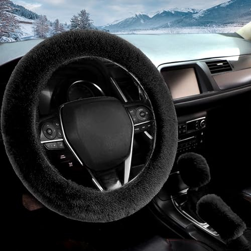 Coprivolante Auto Peloso, shallyong Copri Volante Per Auto, Coprivolante Auto Universale, Con Copri Freno a Mano e Copri Cambio, 37-39CM, Confortevole Copertina, accessori auto interni