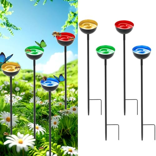 Bienen-Wasserstationen, bunte Bienen-Wasserfänger, Gartenskulptur, Dekoration, Bienenbewässerung und Schmetterlings-Wasserstationen, bunte Outdoor-Dekorationen, Metall-Gartenstecker (gelb + blau + rot