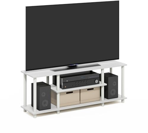 Furinno Turn-N-Tube TV-Ständer, 3-stöckig, werkzeuglos montierbar, Entertainment-Center mit offenen Regalen, TV-Konsole für Fernseher bis zu 50 Zoll, für Wohnzimmer, Schlafzimmer, Weiß
