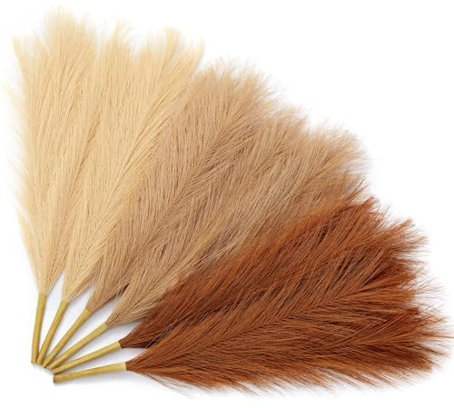 Serwalin Pampasgras, 45 cm, 6 Stück, künstliches Pampasgras, Dekoration,Braun, Heimdekoration, künstliches Pampasgras, Braun Federdekorationen, Hochzeitsdekoration, Partydekoration, Kurze