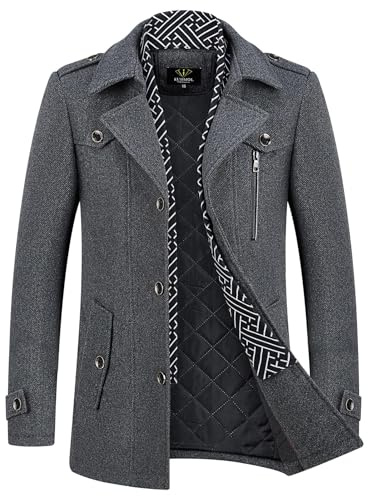 KUDMOL Men's Wool Blend Winter Coat with Detachable Knitted Scarf Collar