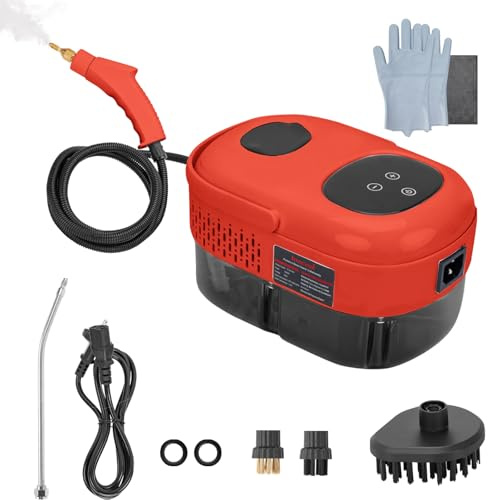 Steam Cleaner,2500W High Temperature Pressurized Steam Cleaner,Portable Steam Cleaning Machine,10S Fast Heating,with 3 Brush Heads (Red)