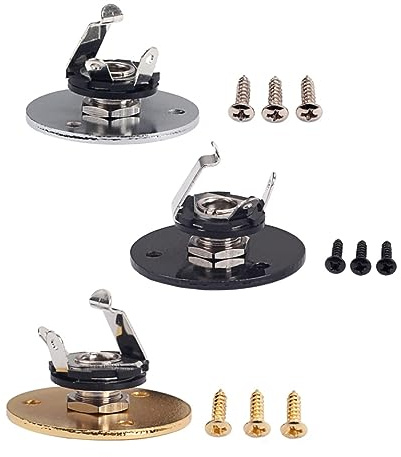 BESTonZON Runde 6,35mm Gitarren Klinkenbuchse Schwarz mit Schrauben Gitarrenausgangs und Eingangsbuchse aus Eisen für E-gitarre und Bass Professionelle Montageplatte