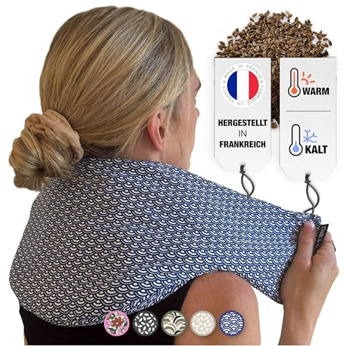 Chill&Rest - Bouillotte cervicales micro onde déhoussable - Fabriquée en France - Coussin chauffant dos - Graines de lin - Masque migraine - Bouillotte ventre - Collier cervical - Bleu - La Segaiha