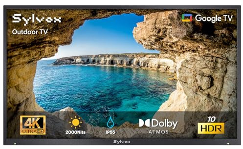 SYLVOX 43 Smart Google TV Extérieur Étanche IP55 4K 2000Nits for Outside | Outdoor TV Dolby Atmos, Wi-Fi et Assistant, Bluetooth, DVB-T2/S2/C, Idéal pour Jardins et Terrasses (Pool Pro 2.0)