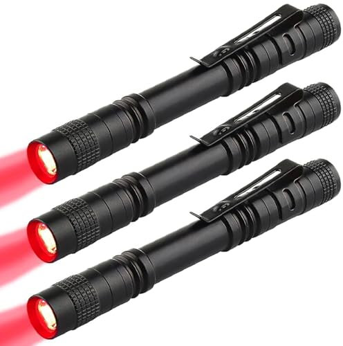 MODOAO Lot de 3 lampes de poche à LED rouges compactes et étanches avec clip, idéales pour l'observation nocturne de la faune, l'astronomie, l'aviation, le travail d'urgence et les activités de plein