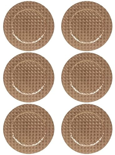 URBNLIVING 33cm Depth Charger Reusable Plates Set Gold Box Weave Design Table Plate for Christmas Halloween Wedding Party Catering Event Decoration Perfect for Any Occasion - Acrylic Material