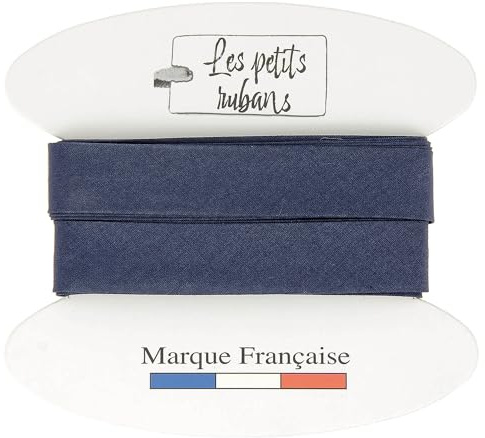 Les Petits Rubans Schrägband aus 100% Baumwolle – 20 mm breit, 5 Meter lang – Einfassung zum Nähen, Polstern, Kleidung, Decken – Marineblau