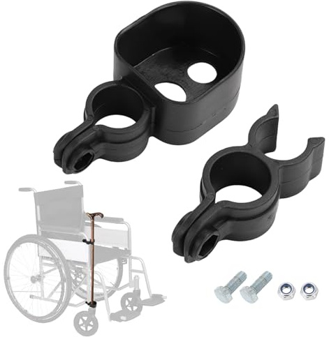 Rollstuhl Stockhalter, Gehstockhalter für Rollator und Rollstuhl, Halterungen für Gehstöcke und Krücken, Krückenhalter aus Robustem ABS Kunststoff, Rollstuhl Zubehör für Krücken