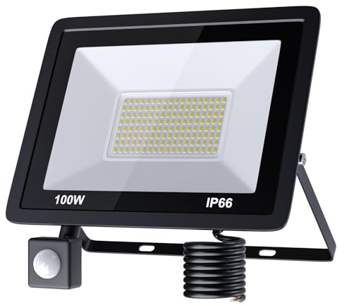 MIWATT ﻿100W Security Lights Outdoor Motion Sensor, 7200LM PIR Sensor Security Light, Super Bright, Ultra Thin, Water-Resistant Flood Light for Garden, Patio, Backyard, Rooftop and More