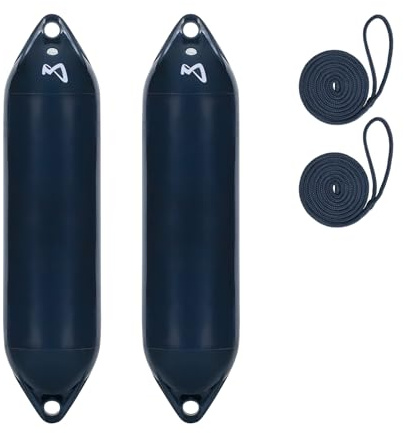 Mesle Bootsfender Ultra 2er Set mit Leine, ø 11.5 cm | 40.5 cm lang, Langfender aufblasbar, Bootsfender, Fender Schiff Yacht Schlauchboot
