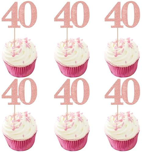 Xsstarmi 36 Pack Number 40 Cupcake Toppers Glitter Cheers to 40 Years Birthday Cupcake Picks Decoration for Happy 40th Birthday Wedding Anniversary Party Cake Decorations Rose Gold