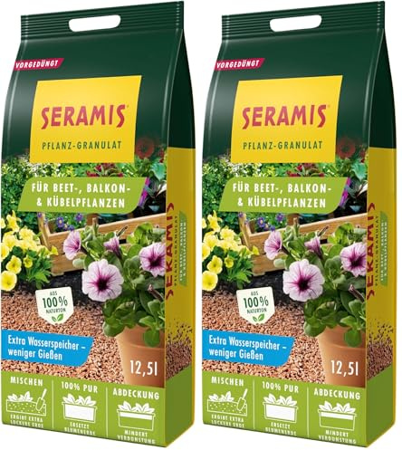 Seramis Pflanz-Granulat für Beet-, Balkon- & Kübelpflanzen, 12,5 l – Tongranulat, Pflanzenerde Ersatz zur Wasser- und Nährstoffspeicherung, Nicht Zutreffend (Packung mit 2)
