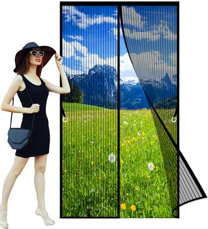 Fliegengitter Balkontür Magnet 87 x 210 cm Insektenschutz Balkontür Ohne Bohren, Einfache Montage für Balkon Wohnzimmer Schlafzimmer Türen Terrassentür, Schwarz