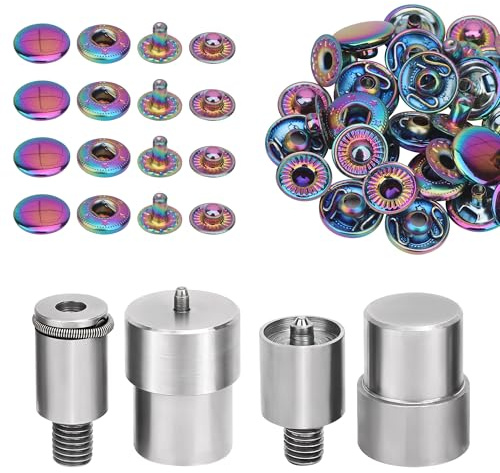 Event Decor Shop Bottoni a pressione arcobaleno resistenti da 15 mm con fustelle compatibili con pressa a mano, bottoni a pressione senza rivetti per tela, tessuto e pelle, accessori essenziali per