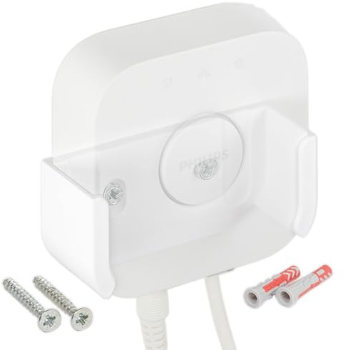 Support mural pour Philips Hue Bridge V2.1 - Blanc - Support robuste avec maintien sûr à insérer - Passage libre des câbles - Matériel de fixation inclus - Montage mural peu encombrant