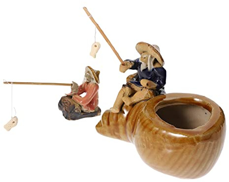 SUPVOX 2 Pcs Ceramic Fisherman Figure Ornament for Aquarium and Garden Bonsai Decoration Realistic Fish Tank Adornments Easy to Clean Outdoor and Indoor Decorative Statues