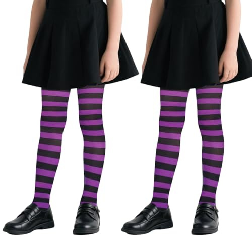 SAIIURV 2 Pares Medias a Rayas para Niños Medias de Bruja, Medias a Rayas Coloridas, Calcetines a Rayas de pie Completo, para Fiesta Actuación Baile Halloween Cosplay