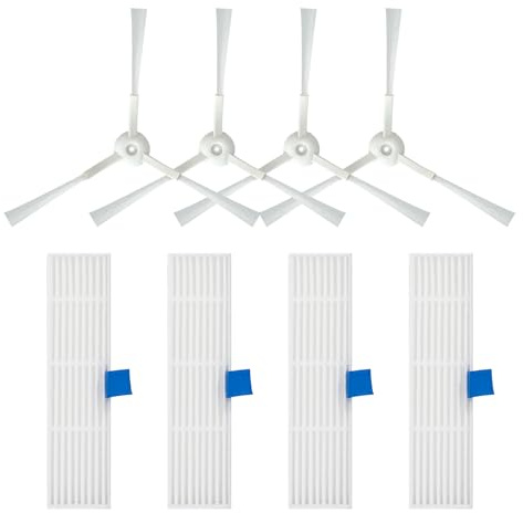 Kit di accessori di ricambio per robot aspirapolvere Rowenta Explorer X-Plorer Serie 60 RR7455 / RR7447WH, 4 spazzole laterali, 4 filtri HEPA