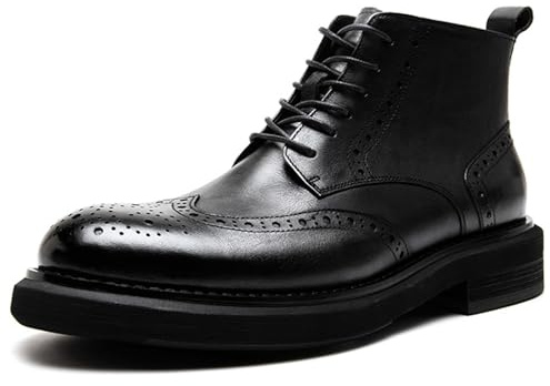 WinDhana Men’s Ankle Boots 6-Eye Lace-up Full-brogues Top-Grain Leather Wingtip Dress Shoes for Business & Casual A3921-5 Black US 7.5