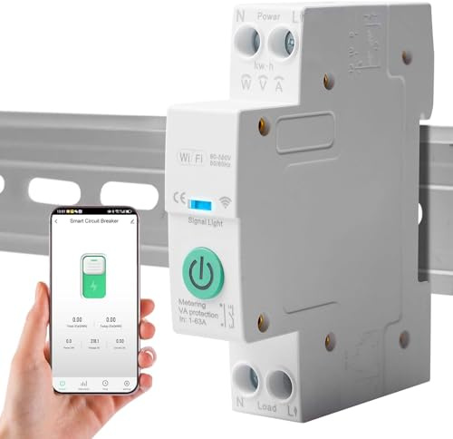 Behogan Interrupteur intelligent WiFi 1P+N - Disjoncteur de puissance intelligent - Commande vocale - Relais Wi-Fi pour rail DIN Tuya/Smart Life - Télécommande Alexa/Google