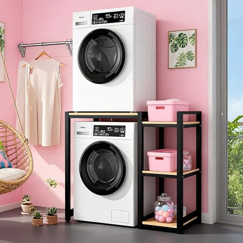 Estantería Lavadora, Estante de Almacenamiento por Encima del Inodoro, Ajustable Arriba y Abajo, Capacità di Carico 300 kg, para BañO, Lavandería, Multifuncional(Black)