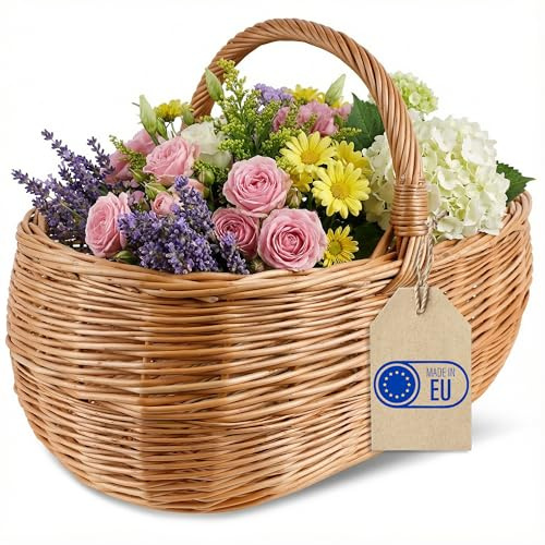 Creative Home Stor picknickkorg Flätad korg med handtag Shoppingkorg | 47 x 31 x 36 cm | Naturbrun | Stor, lätt, handvävd | Universal