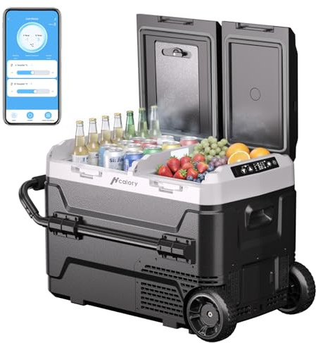 40L Kompressor Kühlbox mit Bluetooth-App, 2× UNABHÄNGIGE Temperaturregelung (-20°C bis 20°C), 12V/24V/230V, Rollen & Trennwand, Leise (45 dB) für Auto Caravan Camping