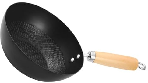 LALAFINA Sartén Wok de Hierro sin Recubrimiento 20 Cm para Cocina de Inducción y Estufa de Gas, Mini Sartén Plana Resistente y Multiusos para Uso Diario en Hogar y Cocina