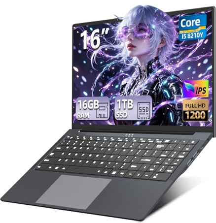 KeeUiU 16 Pulgadas Ordenador Portátil Core i5-8210Y, PC Portatil 16 GB RAM SSD 1 TB, Laptop 1920 x 1200 FHD, RJ45, Tipo C, USB 3.0, Wi-Fi, BT5.0, Teclado Digital retroiluminado Computadora portátil