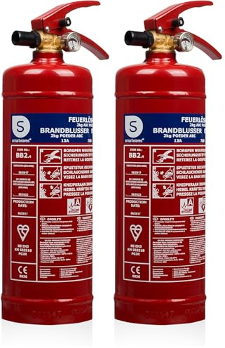 Smartwares Extincteur Poudre - 2 kg - pour Feux ABC - Adapté pour véhicules & domiciles - Support Inclus - FEX-15127 (Lot de 2)
